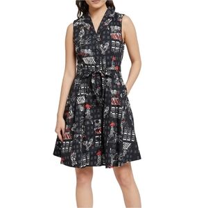 ModCloth Black Red White Community Brunch Button Down Shirtdress Size Small